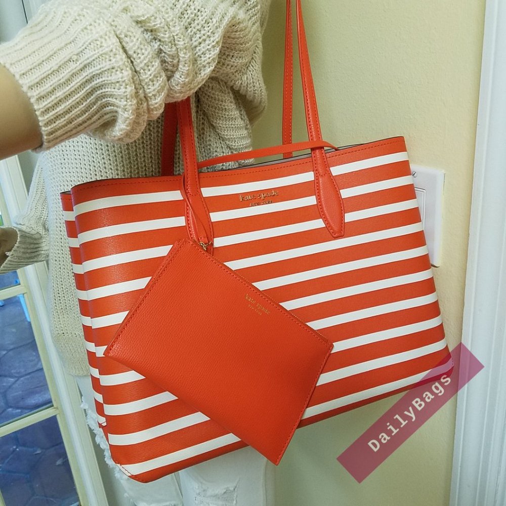 NWT KATE SPADE TAMARILLO MULTI ORANGE ALL DAY SAILING STRIPE MULTI LARGE TOTE